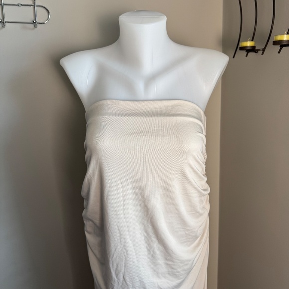 SWS Contour Strapless Tube Dress Beige/Cream Large Ruched Sides Graduation Prom - Picture 6 of 16